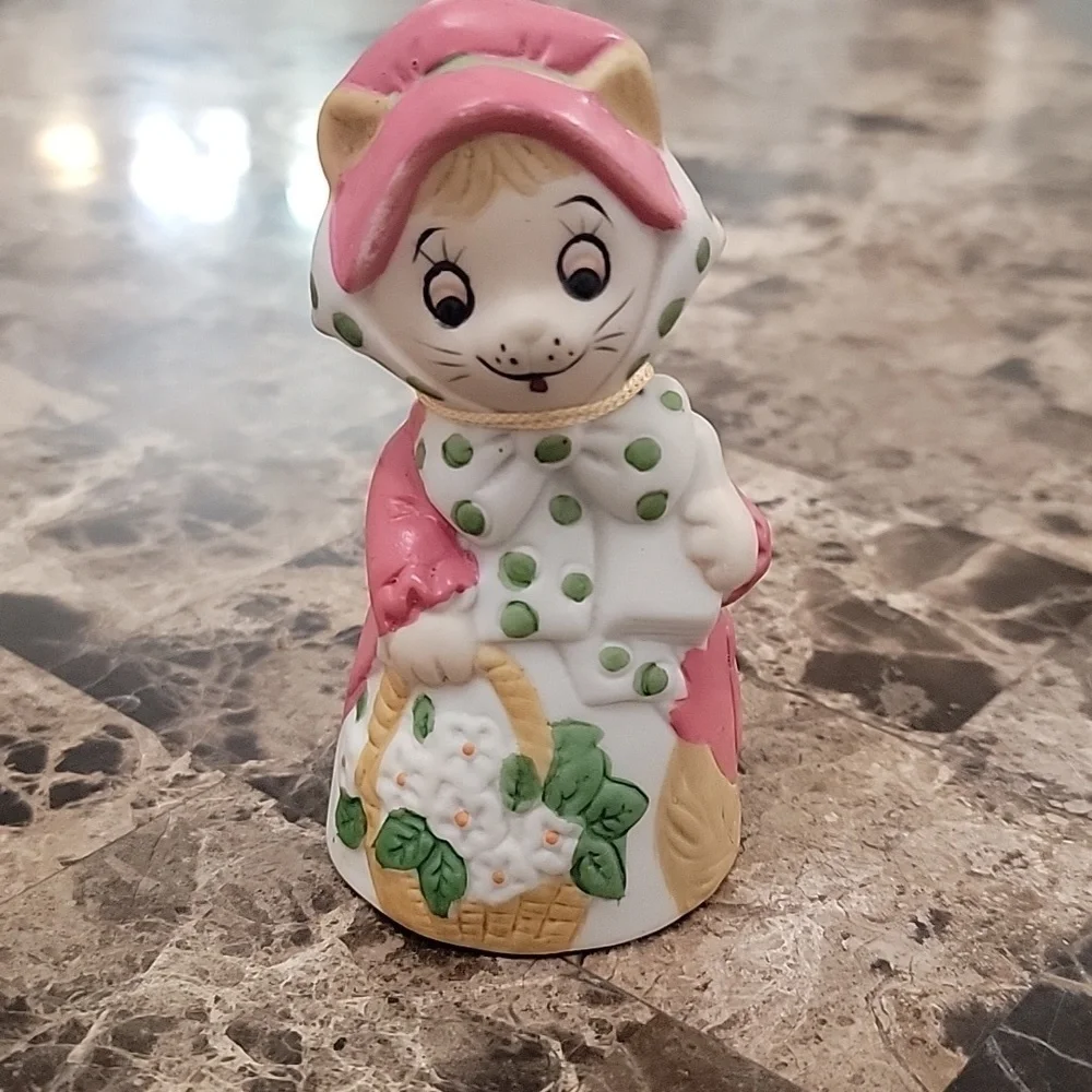 ✨️ NWT Vintage Jasco Critter Bell Bisque Porcelain Lady Cat  Christmas Decor AH
